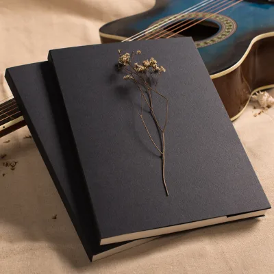 Custom Black Kraft Cardboard Soft Cover Notebook Sew Binding A4 A5 Paper Sketchbook for Drawing