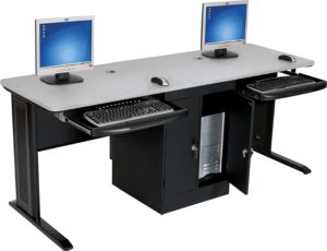 New Trendy Adjustable Convertible Double Person Office Laptop Desk Stylish Contrast Light Top Black Frame Multi-Functional