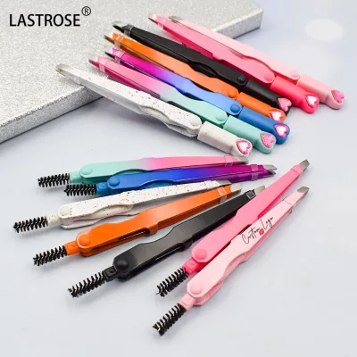 Wholesale Eyebrow Tweezers Brush Scissors 3 in 1 Packaging Print Your logo Eyebrow Tweezers Brush