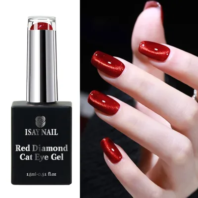 New Design TPO FREE Cat Eye Gel Wholesale Custom DI-HEMA FREE Nail Polish Reflective Red Diamond Cat Eye Gel Polish