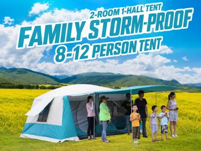 8-12 Person Large Family Camping Tent Waterproof Insulated 2-Room 1-Living Room Outdoor UV Protection for Camping Travel