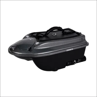 Plastic RC Fishing Bait Boat 500M Remote with 2 Hoppers Black Camo Level 3-4 Wave Resistance for Solo Angler One-Handed Control