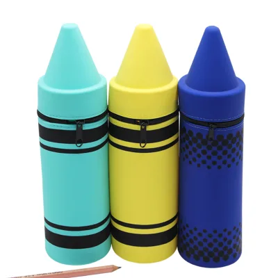 Wholesale Customized Silicone Crayon Pencil Pouch for Kids School Simple Standing Pencil case Custom Print for Girls