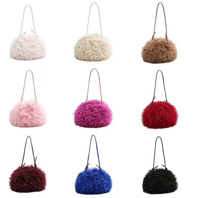 Multicolor Curly Fluffy Faux Lamb Fur Shoulder Bag Women Winter Soft Plush Crossbody Handbag Daily Casual Storage Purse
