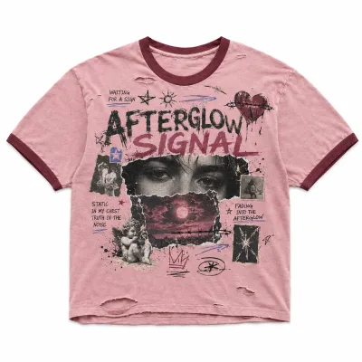 Pink Burgundy Contrast Trim Piping Ringer T Shirt Cotton Unisex Custom Vintage Wash Distress DTG Print Magliette Personalizzate