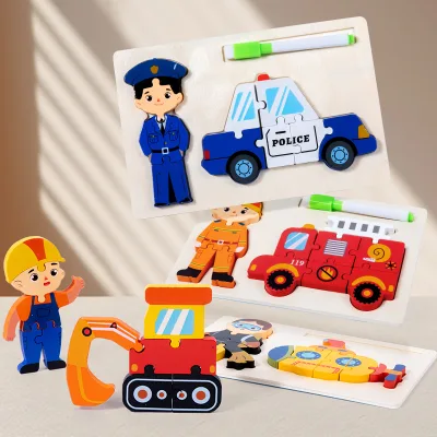 Best-selling 2 in 1 3d People Puzzle With Drawing Board Wooden Toys With Book Clamping Design and Cartoon Image