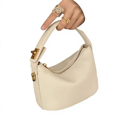 Women's Black PU Leather Mini Hobo Bag with Gold Lock Closure Top Handle Handbag for Daily Use and Evening Out