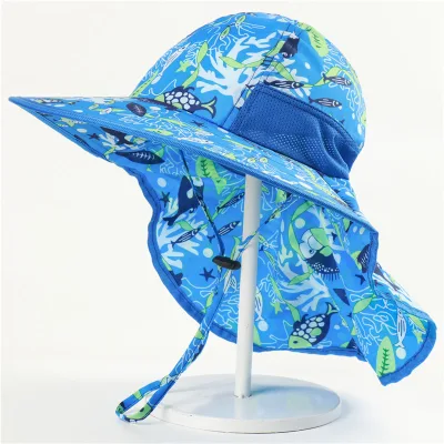 Custom Factory Kids Fishing Safari Bucket Hat with UV Protection Waterproof Floral Printed Back Flap for Beach & Water Sports
