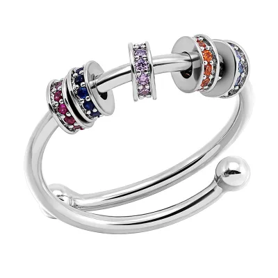 5 Beads Fidget Anti-Anxiety Ring Colorful CZ Spinner Minimalist Ring for Women