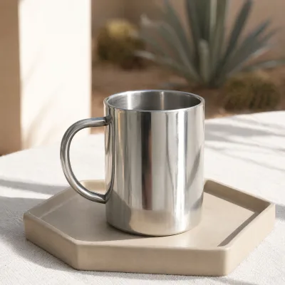 Unbreakable Stainless Steel Metal Mug Double Walled Coffee Cup with Handle for Adventure Travel and RV