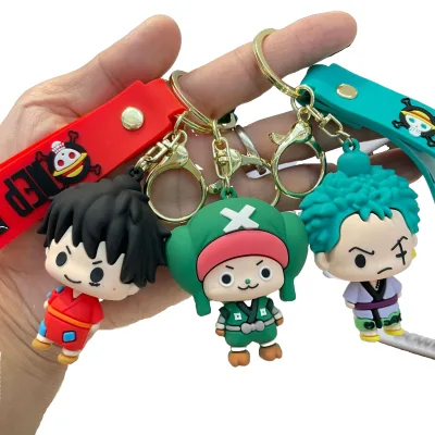 Wholesale Japan Anime Pirate king Toy Keychain Promotional PVC KeyChain Accessories 3D Silicone Doll Luffy Backpack Gift Pendant