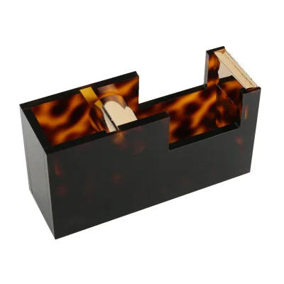 Desk Tape Dispenser Acrylic Clear Gold Non-Skid Tape Cutter Holder for Desk Supplies Office, Home and School