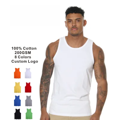 Wholesale 100% Cotton Men's Gym Singlet Tank Tops High Quality Knitted Blanket Breathable Casual for Bodybuilding Solid Pattern