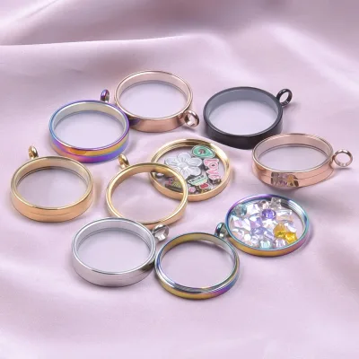 Stainless Steel Living Memory Floating Charm Locket Pendant Clear Glass Photo Child Pendant for Handmade DIY Jewelry Accessory
