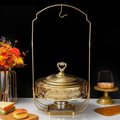 Diamond-Studded Gold Lace Lid Insulated Heating Utensil Stainless Steel round Self-Service Alcohol Stove Lace Lid Metal Material