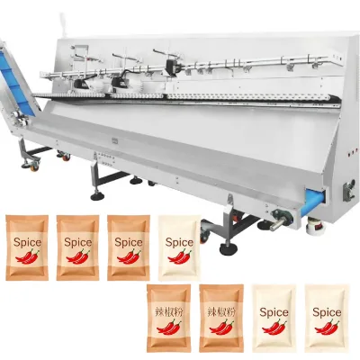 Disordered Bag Sorting Machine for Spice Sachets Seasoning Pouches Fiber Optic Rejection Food Grade Equipment