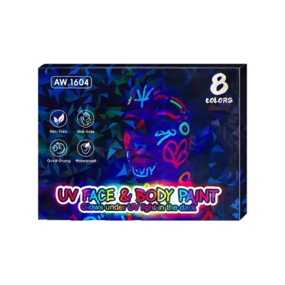 8 Colors UV Neon Face & Body Paint Pens, Blacklight Reactive Fluorescent Tattoo Markers for Halloween Cosplay Party