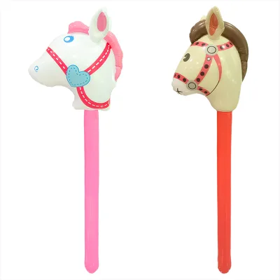 Wholesale PVC 37 Inch Inflatable Stick Horse Balloon for Theme Birthday Party Decoration Inflatable Animal Stick