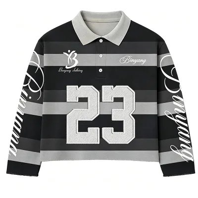 Custom High Quality Logo Button Printed 210g Cotton Knitted Collar Sweat Stripe Vintage Long Sleeve Men's Shirts Anti-Pilling