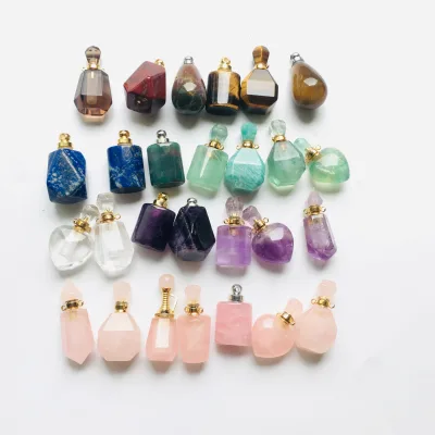 Wholesale High Quality Natural  Carved Crystal Empty Perfume Bottle for Necklace Pendant