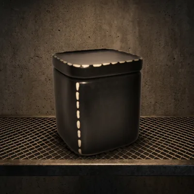 square Black Matte Ceramic Cookie Jar with White Line Lid