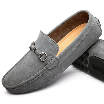 Suede Slip-On Loafers for Men, Breathable Outdoor Casual Shoes, Stain Resistant, Size 38-46