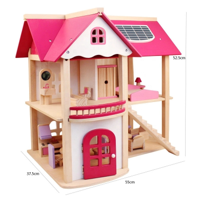 Wooden Houses Pretend Toy Wooden Doll House/ Kids Wooden Doll Villa with Doll Room Furniture Dollhouse