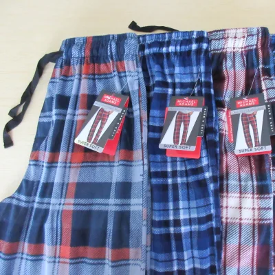 2025 Hot New Custom Casual Trousers Men Plaid Pajama Pants, Men's Yummy Silky Fleece Check Pants with Button Fly and Pocket