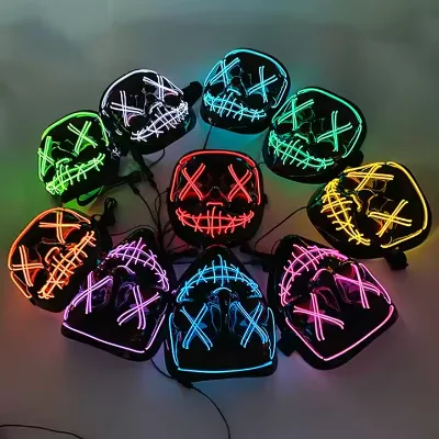 Hot Selling LED Halloween Mask Cross Border Masquerade Scary Ghost for Thanksgiving Graduation & Easter Cold Light Glowing
