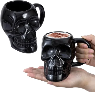 Gothic Novelty Drinkware Goth Skull Shaped Ceramic Mugs Decorative Halloween Themed Skeleton Head Drinking Cups with Handles