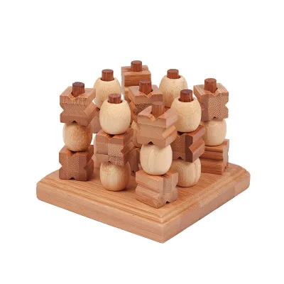 3D Bamboo Tic Tac Toe Set Classic Strategy Family Table Game Wooden OX for Adults Noughts and Crosses Game Wood Family Fun Games