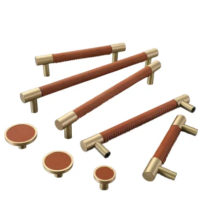Furniture Knobs Brass Leather Kitchen Handle Classical Drawer Pull Cupboard Door Handle for Home Decoration