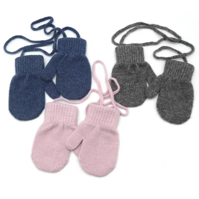 2024 High Quality Children's 100%Cashmere Gloves Winter Warm Rope Girls' Boy's Knit Cashmere Gloves