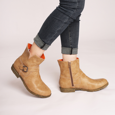 Custom Light Brown Flat Heel Ankle Boots for Women