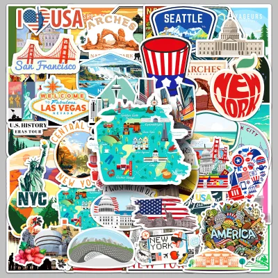 50pcs Factory Wholesale Characteristic Cultural Architecture Art Graffiti America Decorative Stickers for Envelopes Photo Frames