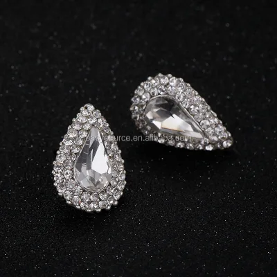 Crystal Water Drop Ear Stud Shiny Big Drop Earrings Bridal Rhinestone Ear Stud