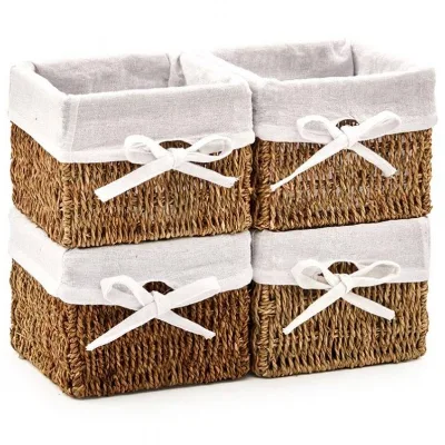 Trays Decoration Seagrass Mesh Transparent Storage Basket 4 Section Laundry Hamper High Quality Folding Toilet Dirty Clothes