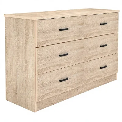 Modern 6-Drawer Space-Saving Dresser Chest TV Stand Light Oak Wood Large Storage for Bedroom Living Room Dressing Room Closet