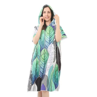 Wholesale Customized Logo Embroidery Microfiber Adult Bathrobe Bath Towel Hooded Poncho Towel Surf Swimming Beach Use Underwater