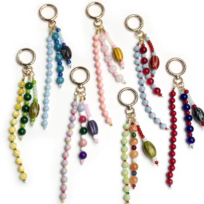 Handcrafted Colorful Beaded Tassel Pendant Agate Stone Keychain Bag Charm Niche-design Pieceready Stock Wholesale Custom