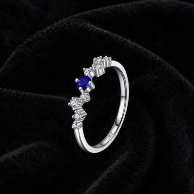 Wholesale 925 Sterling Silver Blue CZ Crown Tiara Ring Women Elegant Bridal Jewelry OEM ODM Factory
