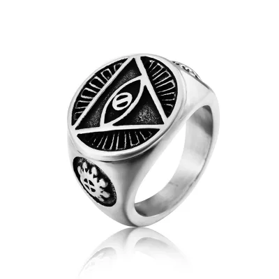 Men's Punk Stainless Steel Vintage Viking Nordic Domineering Wolf Head Eagle Ring Pyramid Devil Eyes Signet Ring
