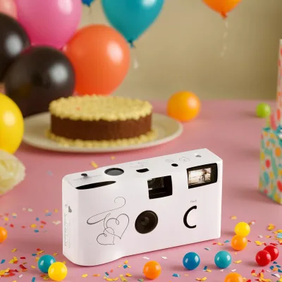 Single Use 35mm Disposable Camera Flash Silver Enchanted Hearts Design Color Film Fits Party Favor