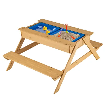 Garden Kids Wooden Picnic Bench Set 3 in 1 Kids Table and Chair Wood Water Play Table