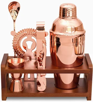 2024 Bartender Kit Copper Parisian Cocktail Mixology Set Rose Gold Cocktail Shaker With Muddler, Pourers, Strainer & Bar Spoon