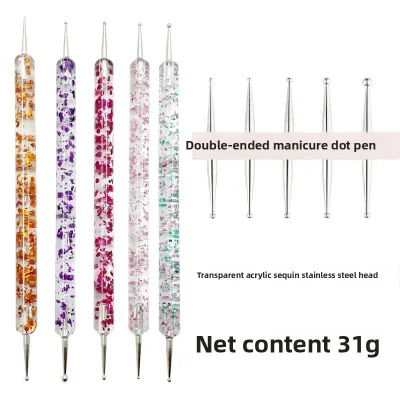 Double-Headed Dotting Pens for Nail Art Acrylic Material Portable 5-Piece Set with Flower Needle Design
