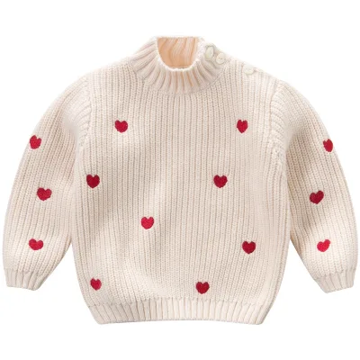 Custom Baby Wool Blend Knit Jumper Embroidery Turndown Clothes Infant Toddler Baby Pullover Sweater