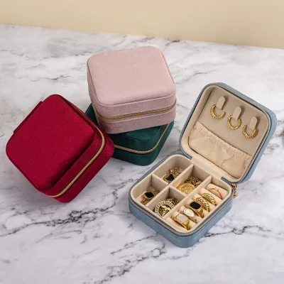 Flocked Square European Style Velvet High-End Jewelry Storage Box Portable Necklace and Ring Organizer