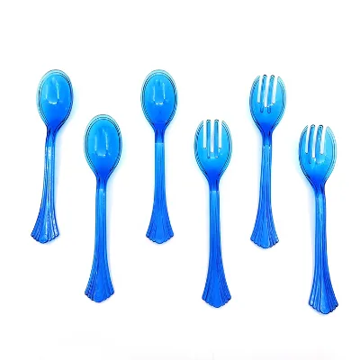 6 Pcs Clear Plastic Forks and Spoons Bulk Heavy Duty Disposable Crystal Plastic Set Fancy Plastic Utensils for Party Wedding