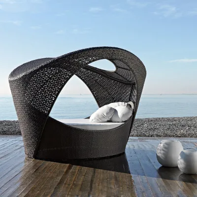Garden Furniture Wicker Sunbed Sofa Bed Chaise Lounge Rattan Round Sofa Daybed